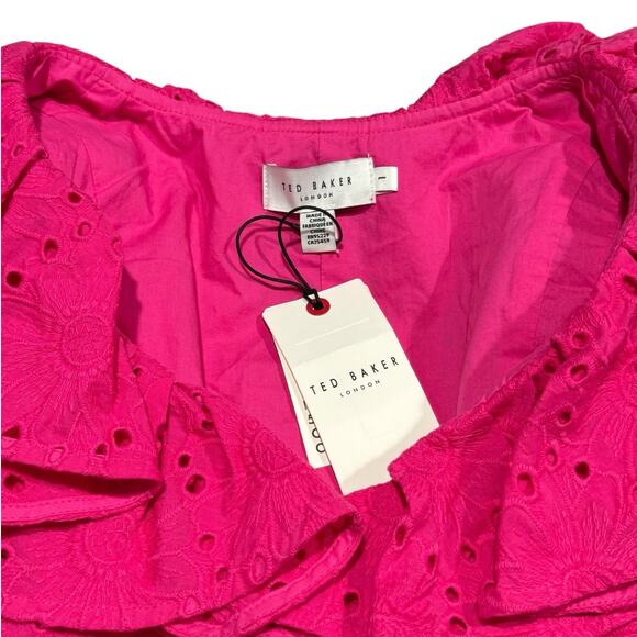 NWT! Ted Baker Mazieh Broderie Peplum Top in Bright Pink - Size 1 (US Size 4) - Picture 9 of 10